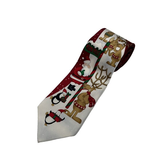 Hallmark Holidays Red Santa‎ Deer Penguins Christmas Silk Tie  L 58" W4" - Picture 1 of 6